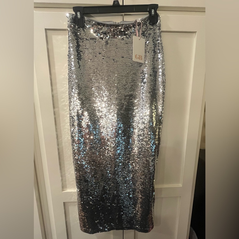 Gianni Bini Metallic Sequin Pencil Skirt